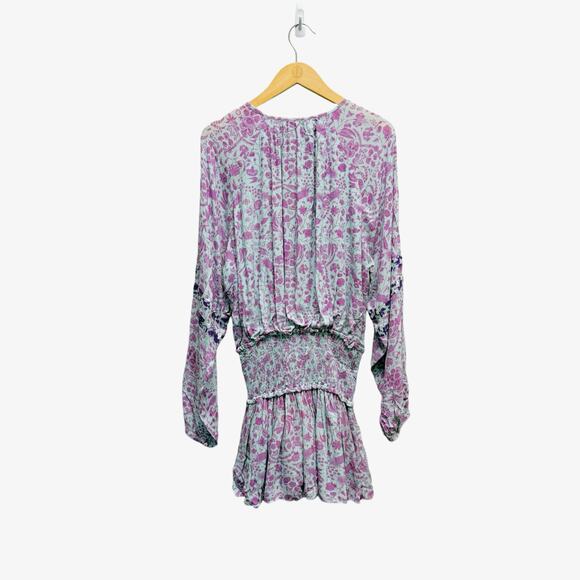 Hemant & Nandita Layla Smocked Waist Mini Dress Purple Size Small - Picture 7 of 9